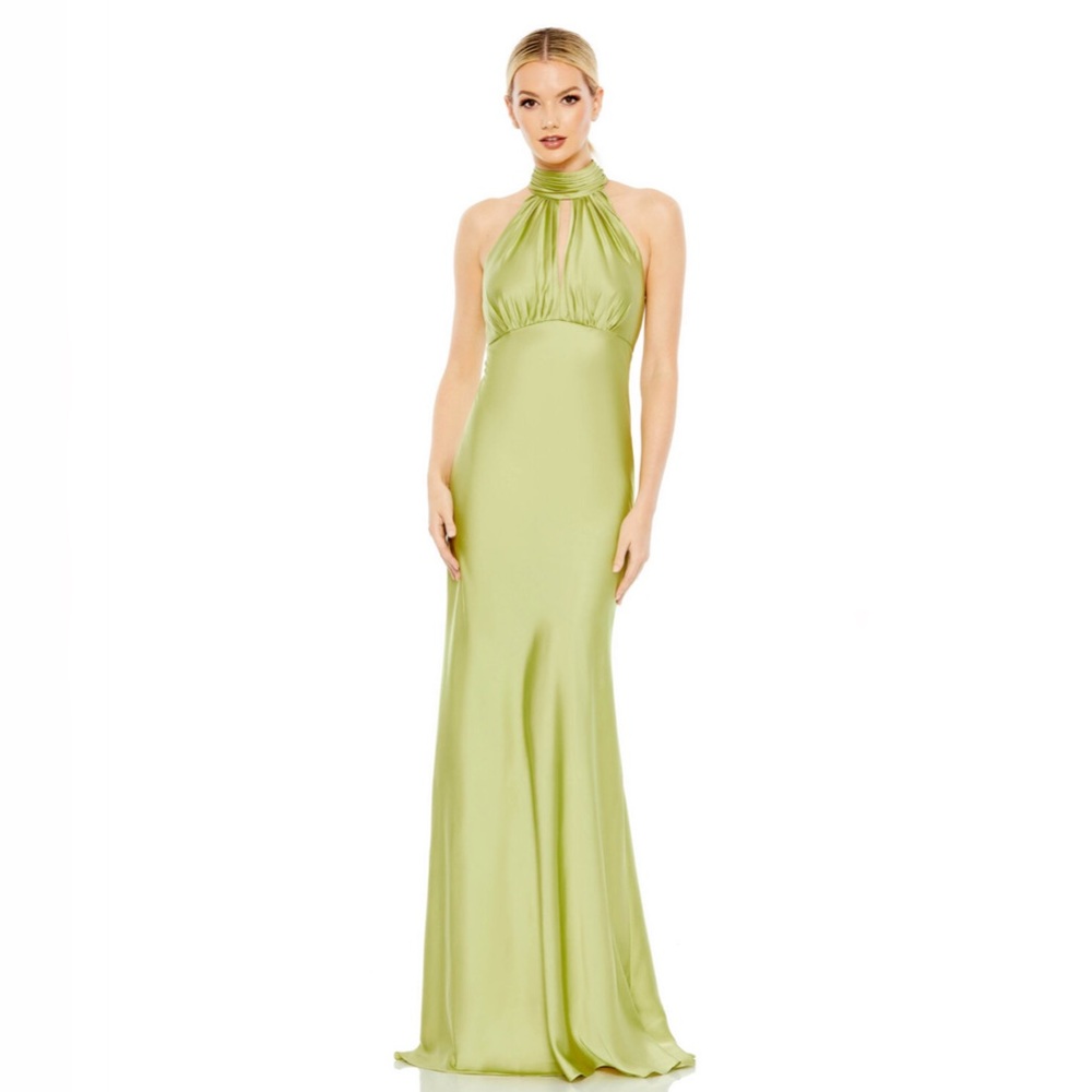 Ieena for Mac Duggal 49520 High Neck Bow Back Dress in Apple Green Size 4